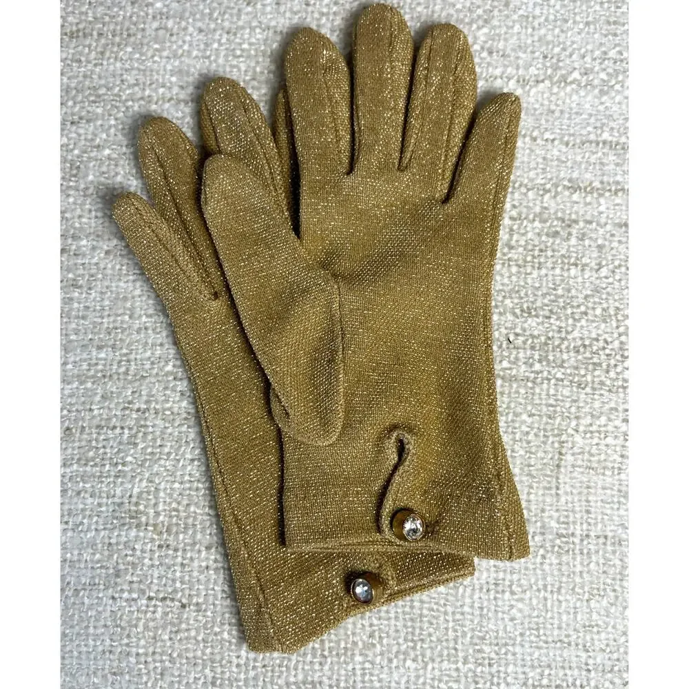 1960's Vintage Rhinestone Gold Tone Shimmery Opera Gloves. S/M Slight Stretch
